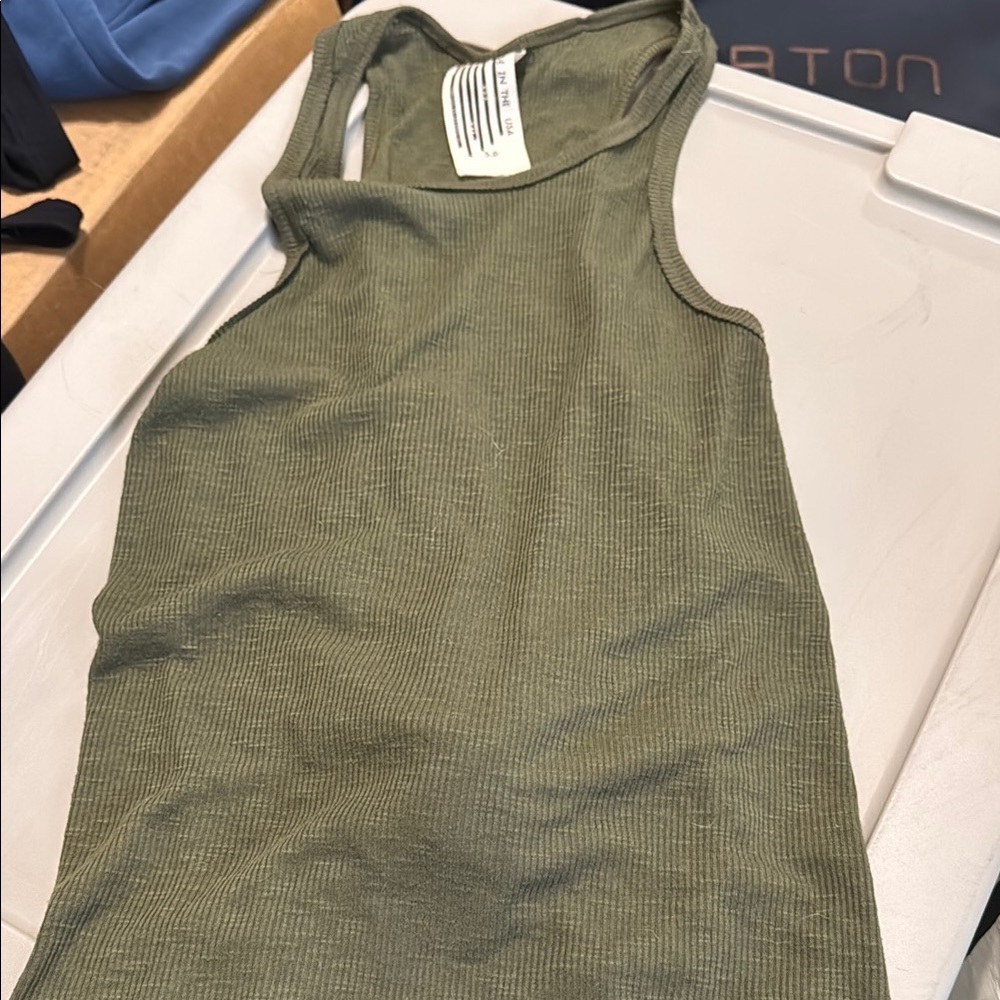 Olive Green Ribbed Tank Top